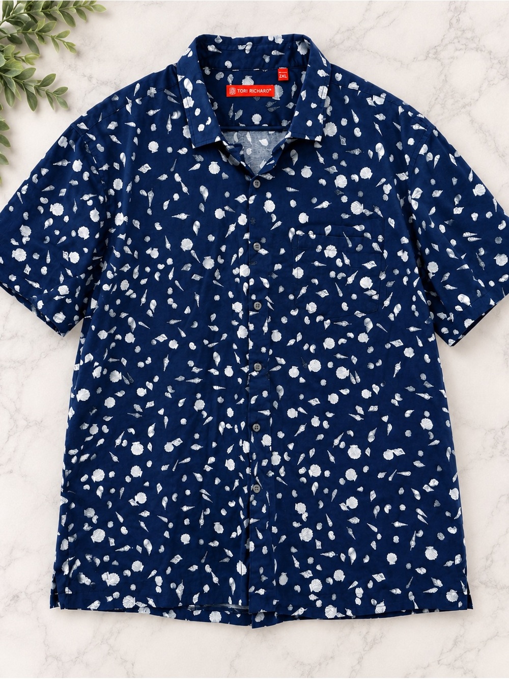 Tori Richard Men’s 2XL Navy Seashell Print Short Sleeve Button Up Shirt